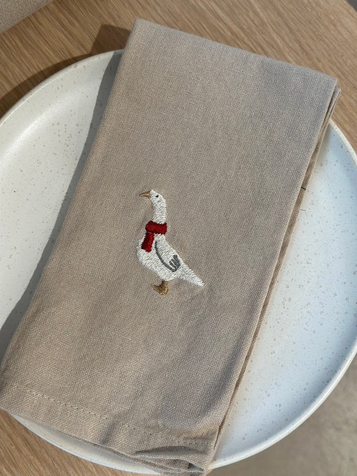 Stofserviet - Hørfarvet m. Gås