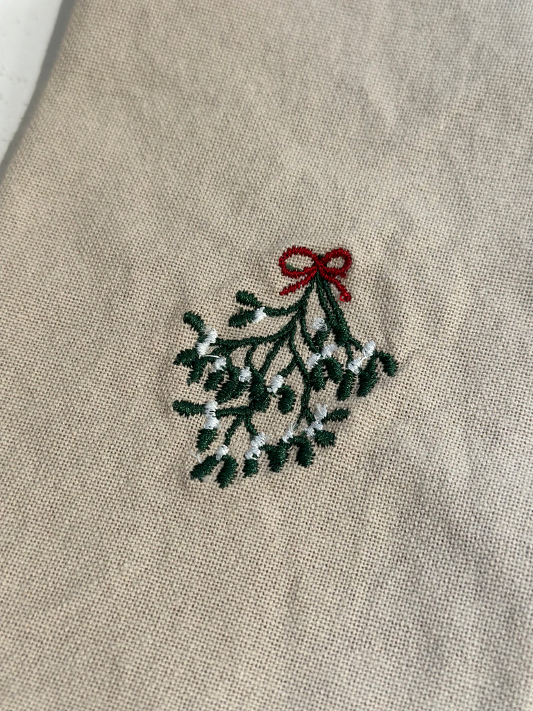 Stofserviet - Hørfarvet m. Mistelten