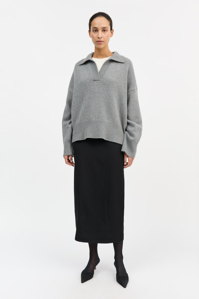 Skall Studio - Dean V-Neck Jumper - Grey Melange