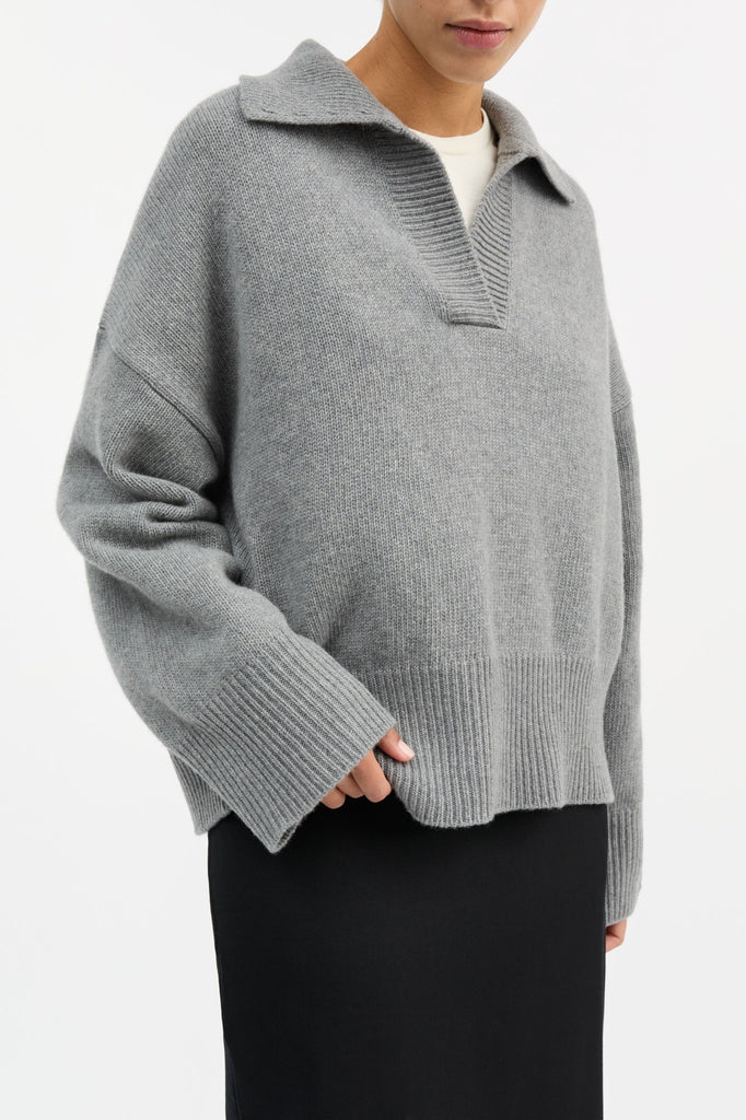 Skall Studio - Dean V-Neck Jumper - Grey Melange