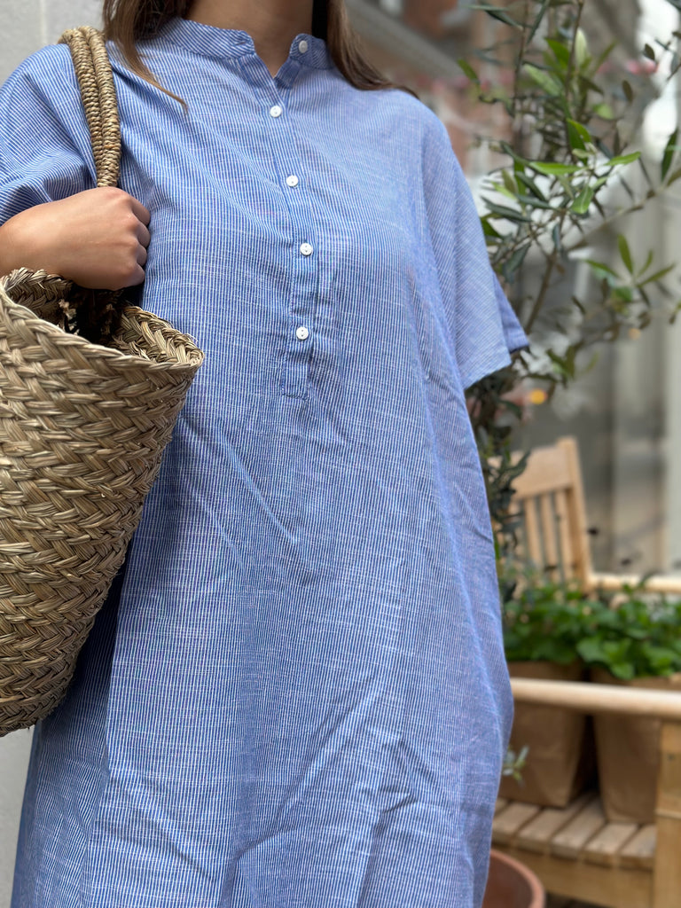 Frau - Seoul Dress - Medium Blue Stripe