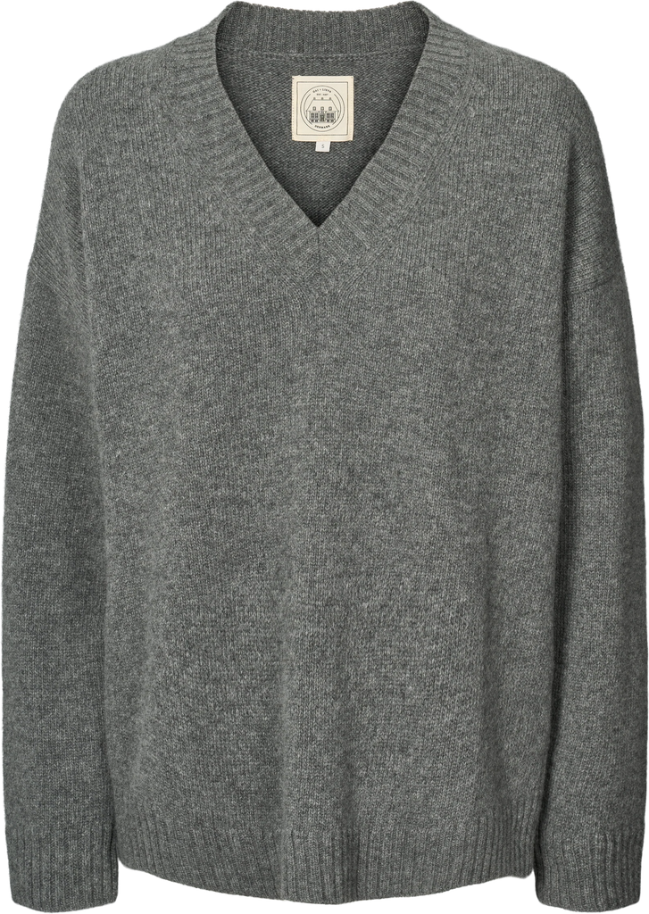 Gai + Lisva - Elvira Lambswool V-neck Knit - Grafitti Grey Melangé