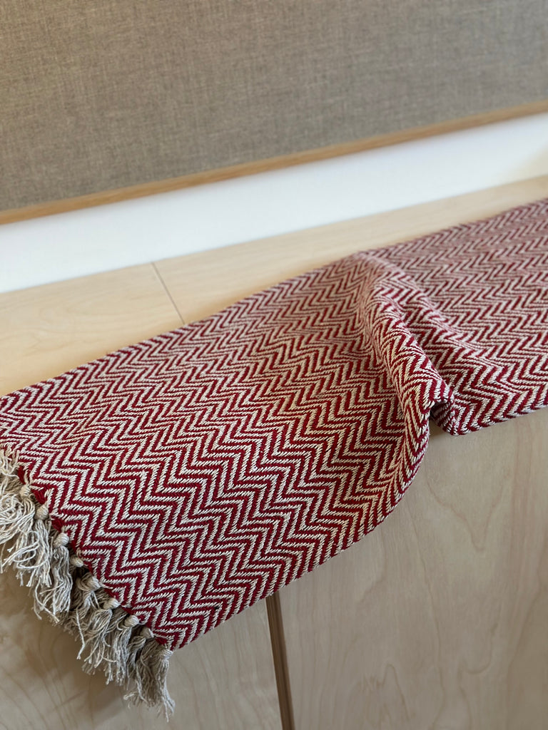 Plaid af Genanvendt Bomuld - Rød Herringbone