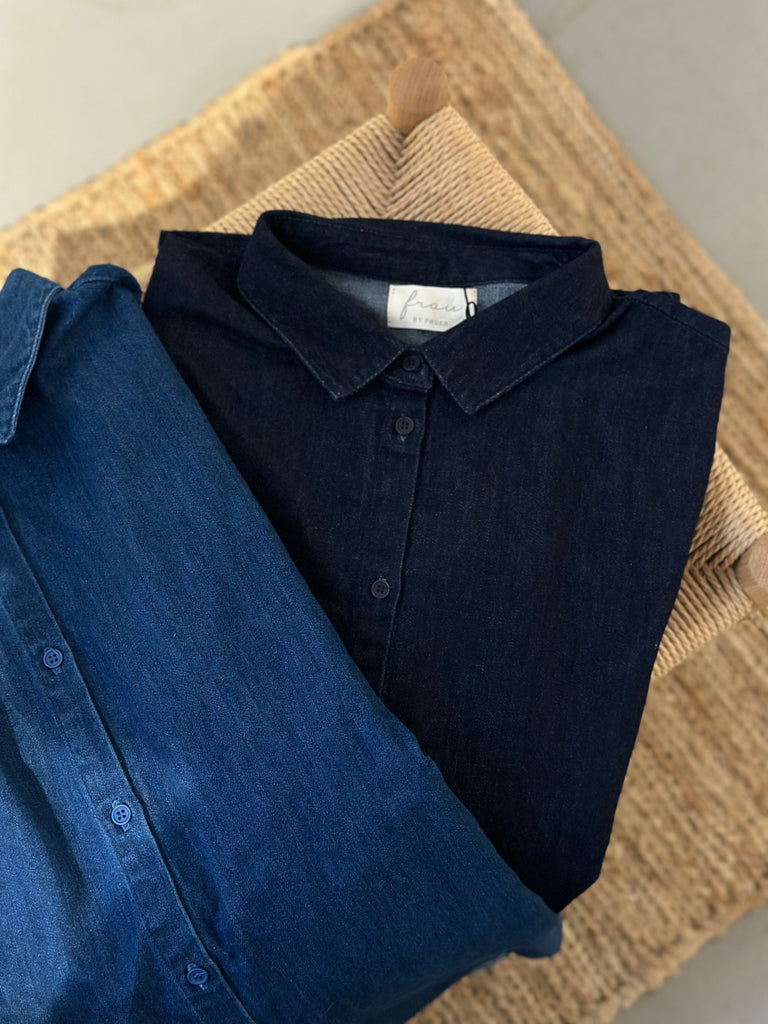 Frau - Dhaka Denim Skjorte - Dark Blue Denim