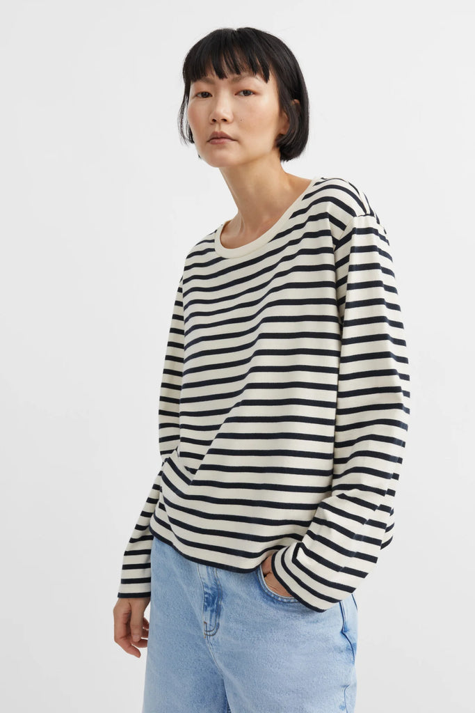 Skall Studio - Loui Oversized Blouse - Dark Navy/White Stripe