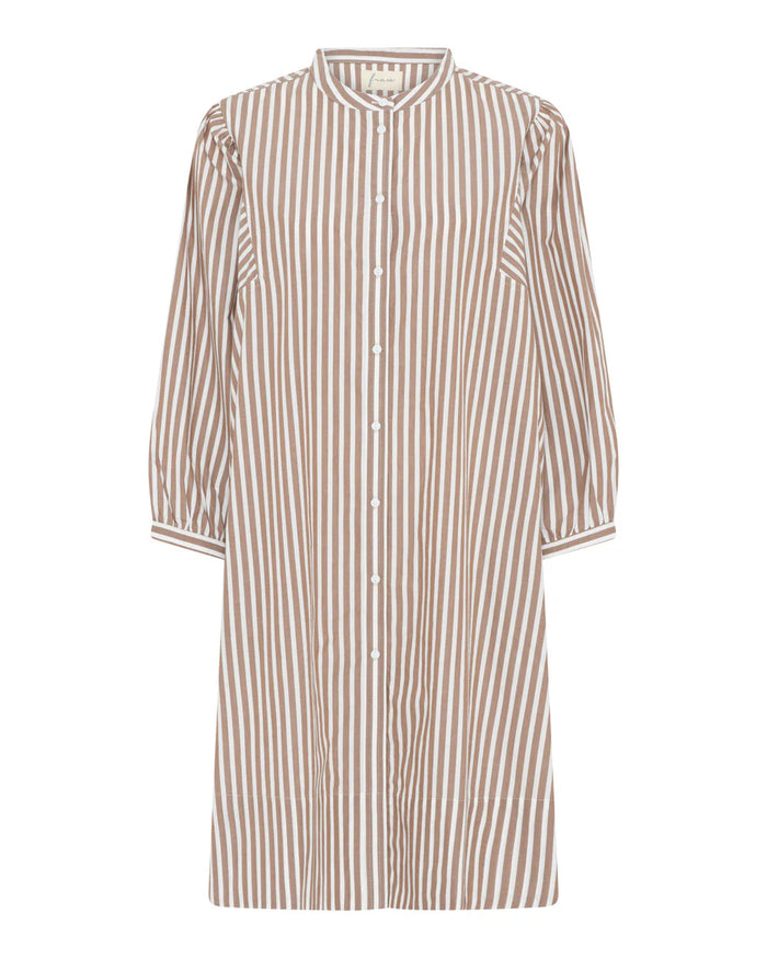 Frau - Pisa Puff Kjole - Coffee Wide Stripe