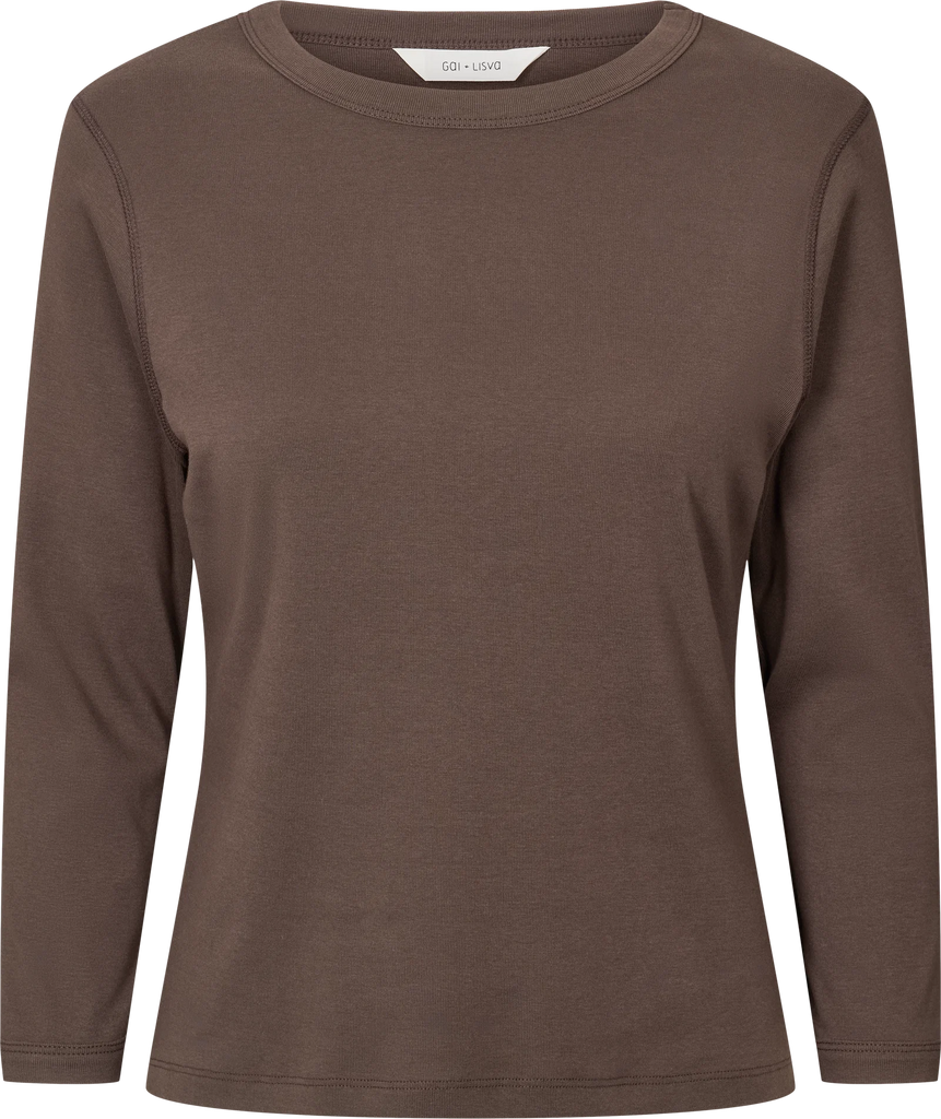 Gai + Lisva - Sascha 3/4 Sleeve Cotton Top - Mulch/Brown