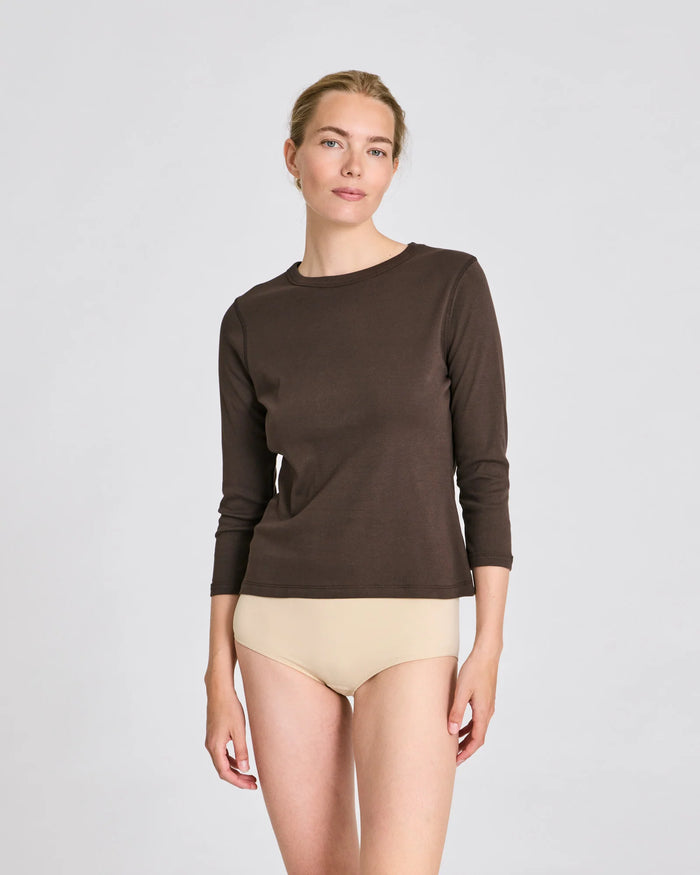 Gai + Lisva - Sascha 3/4 Sleeve Cotton Top - Mulch/Brown