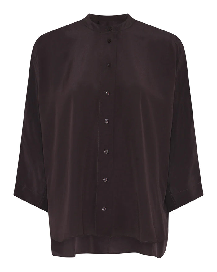 Frau - Seoul Silk Shirt Crepe Shirt - Chocolate Torte