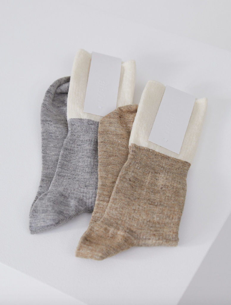 Aiayu - Linen Rib Socks - Mix Linen