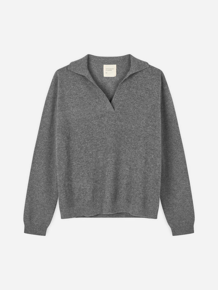 People's Republic Of Cashmere - Oversized Collar V-Neck - Dark Grey