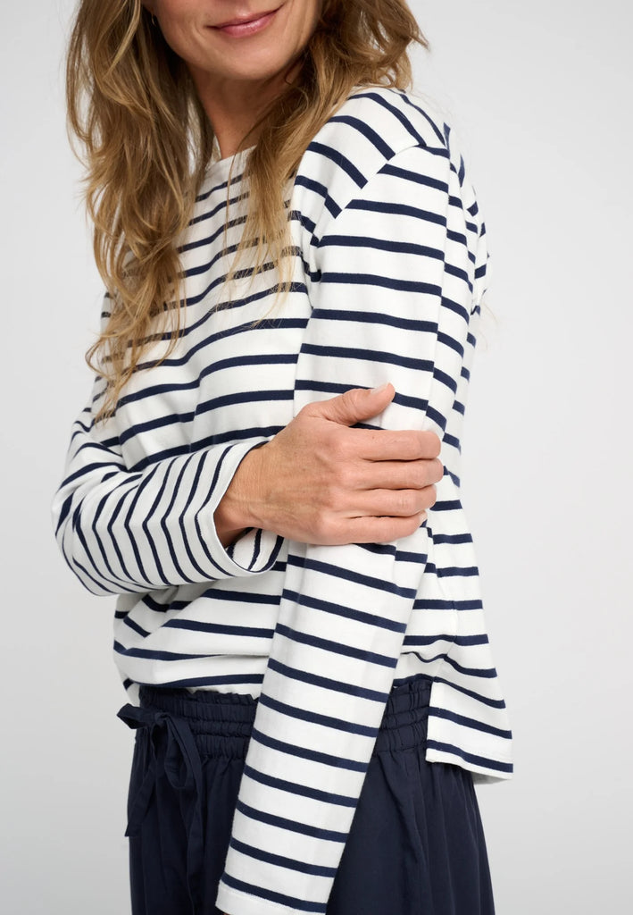 Moshi Moshi Mind - Stribet Sweatshirt - Ecru/navy