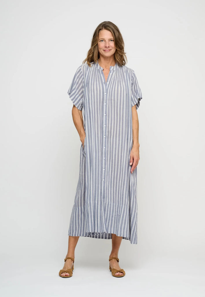Moshi Moshi Mind  - June Shirtdress Stripe - Sea Blue/Ecru