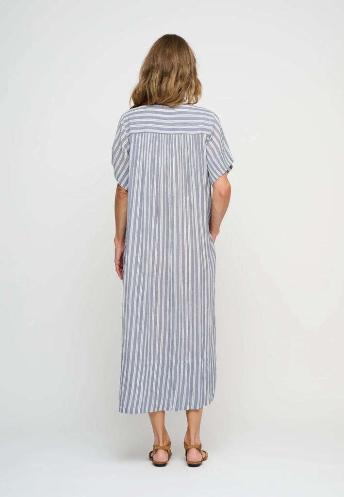Moshi Moshi Mind  - June Shirtdress Stripe - Sea Blue/Ecru