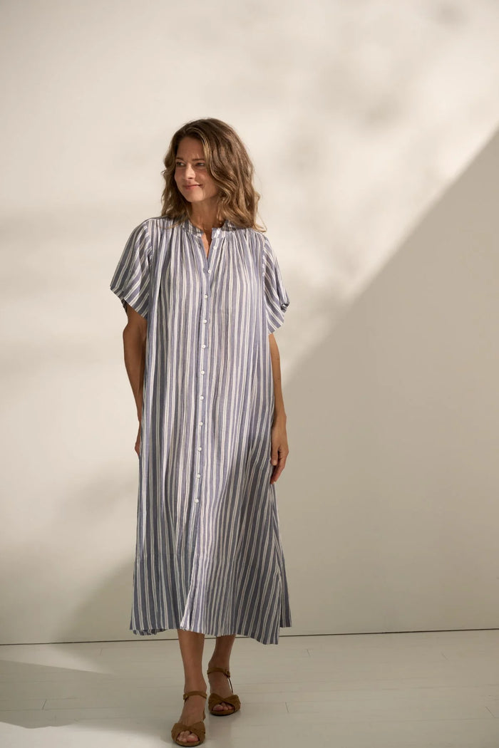 Moshi Moshi Mind  - June Shirtdress Stripe - Sea Blue/Ecru