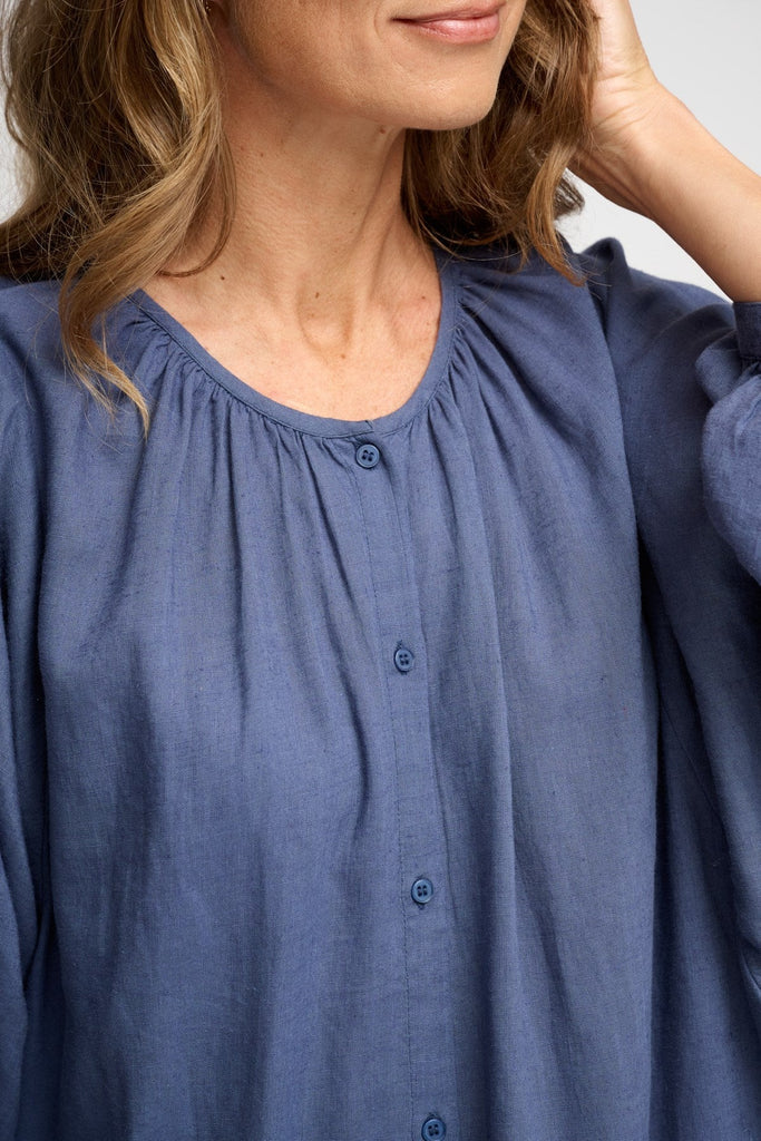 Moshi Moshi Mind - May Shirtdress Linen - Sea Blue