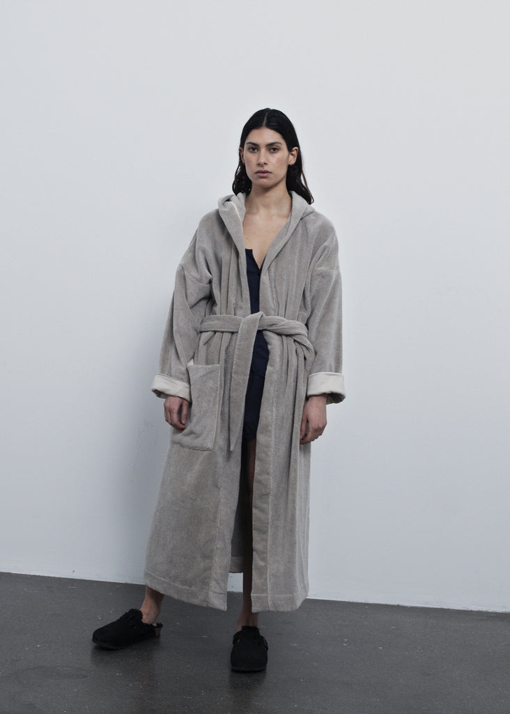 Aiayu - Hooded Bathrobe Terry - Dried Linen